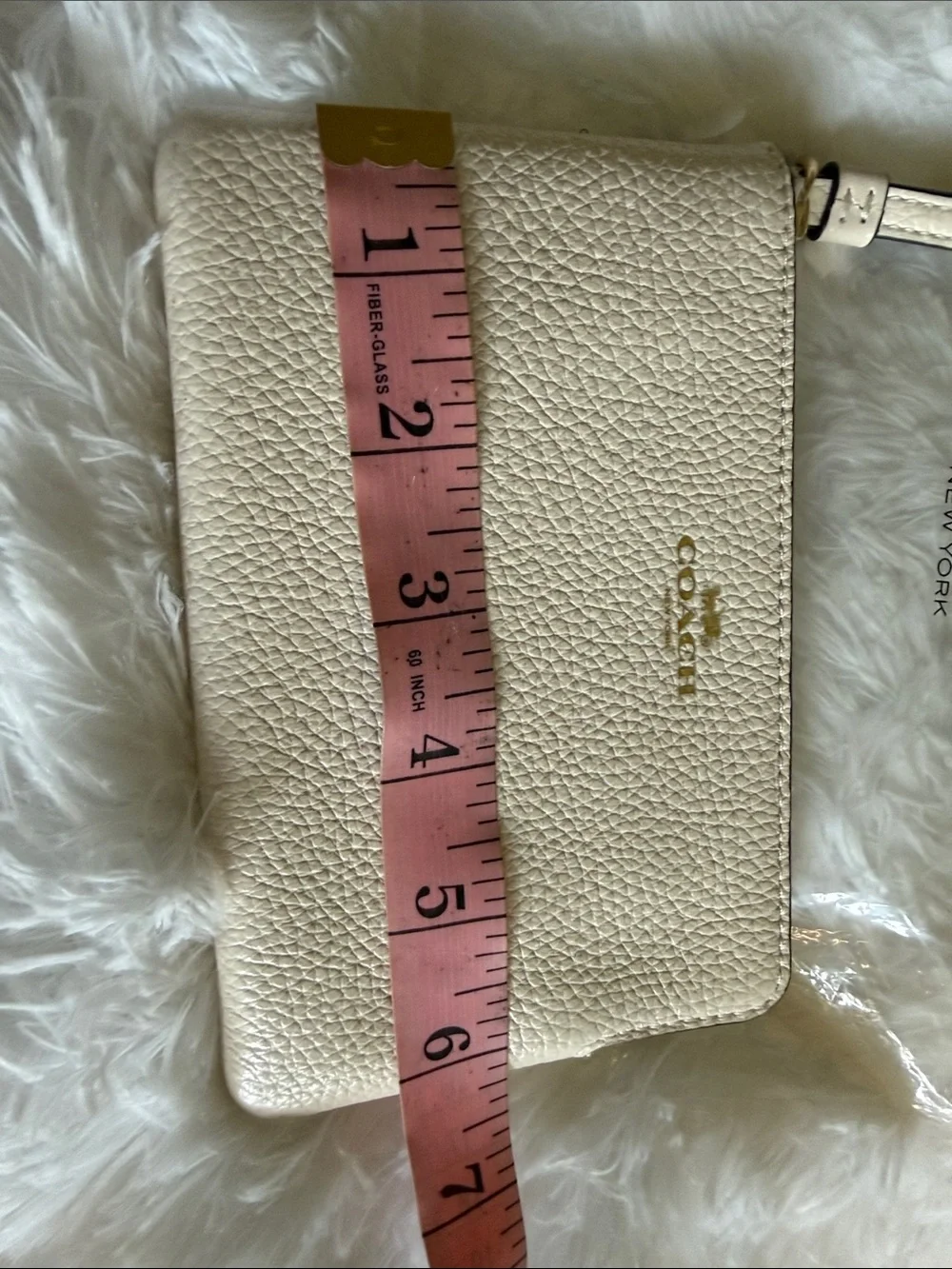 NEW! Coach Cream Pebbled Leather Wristlet with Gold Logo